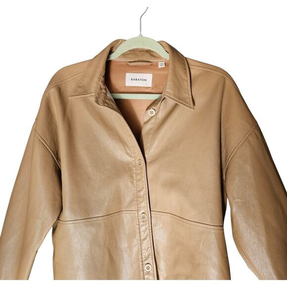 Women's Aritzia Babaton Pelli Hip Shirt Jacket Vegan Leather Constant Camel M - Picture 6 of 16